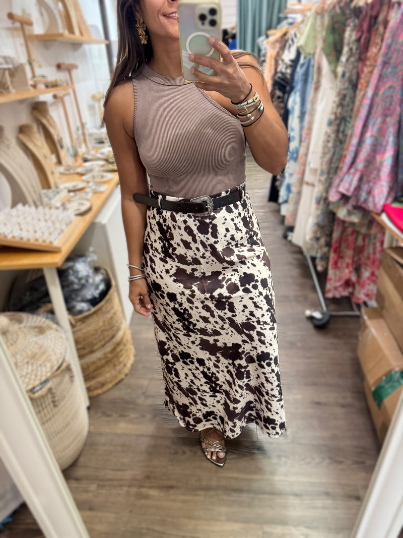 Cow Print Skirt w/Belt