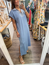 Denim Blue Neck Detail Dress