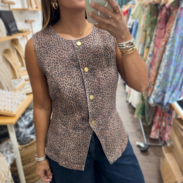 Animal Print Denim Vest/Top