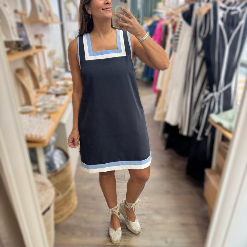 Navy Square Neck Shift Dress