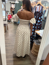 Oatmeal Polka Dots Strapless Dress