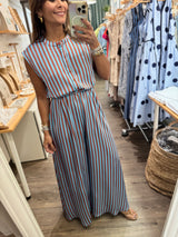 Blue/Brown Stripes Oversized Jumpsuit