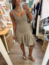 Brown Stripes Asymmetrical Hem Dress