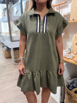 Olive Textured Drop Waist Dress