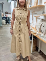 Tan Button Down Belted Dress
