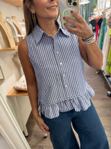 Blue Stripes Collared Top