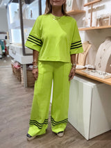 Lime & Black Stripes Top & Pant Set