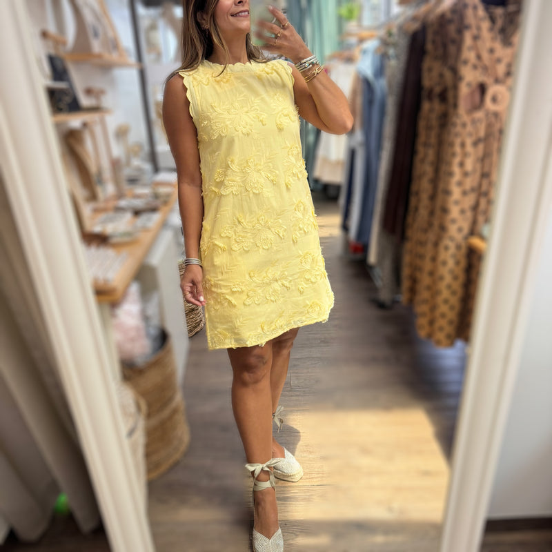 Yellow Embroidered Shift Dress