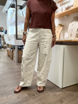 Ivory Studded Barrel Jeans