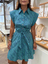 Blue Mix Tie Waist Dress