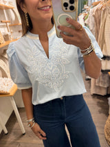 Light Blue & White Stripes Contrast Top
