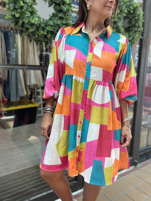 Multicolor Geometric Print Dress