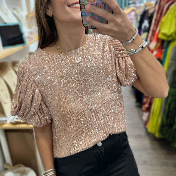 Champagne Sequin Top