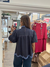 Navy Contrast Stitch Top