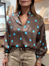 Brown & Aqua Polka Dots Top