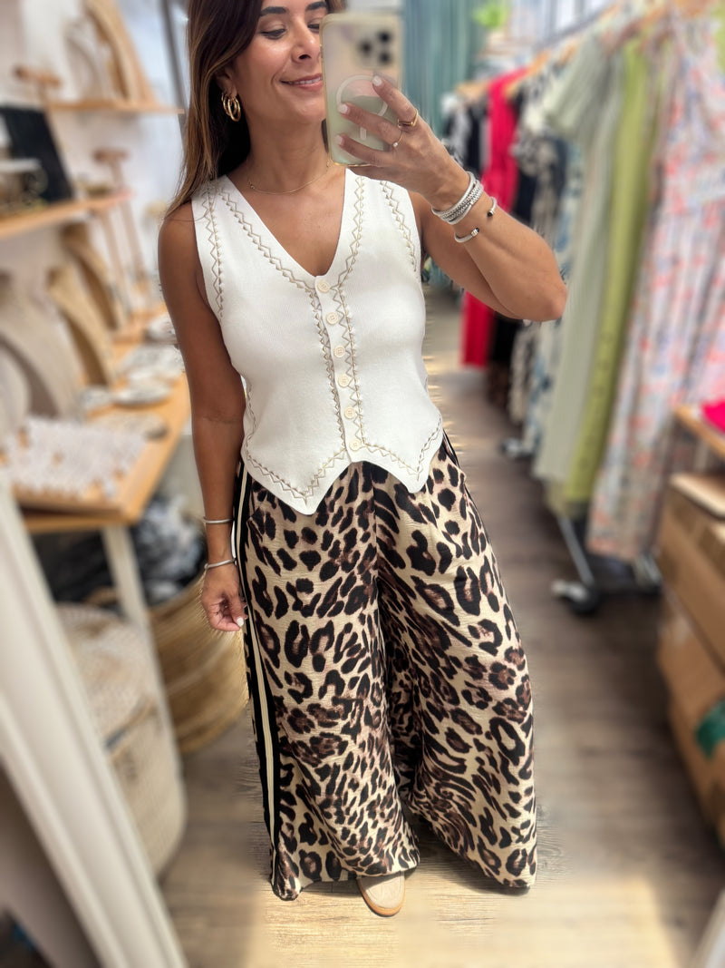 Leopard Print Side Stripe Pant