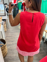 Red & Pink Scalloped Hem Dress