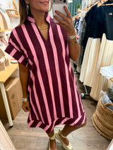 Burgundy & Pink Stripes Dress