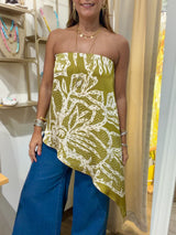 Printed Asymmetrical Strapless Top