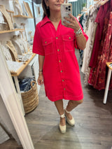 RE-STOCK•Red Contrast Stitch Dress