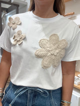 White Crochet Flowers Detail Top