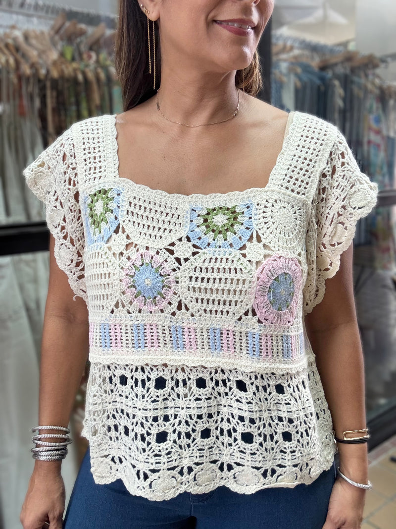 Crochet Square Neck Top