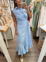 Light Blue Tie Waist Dress