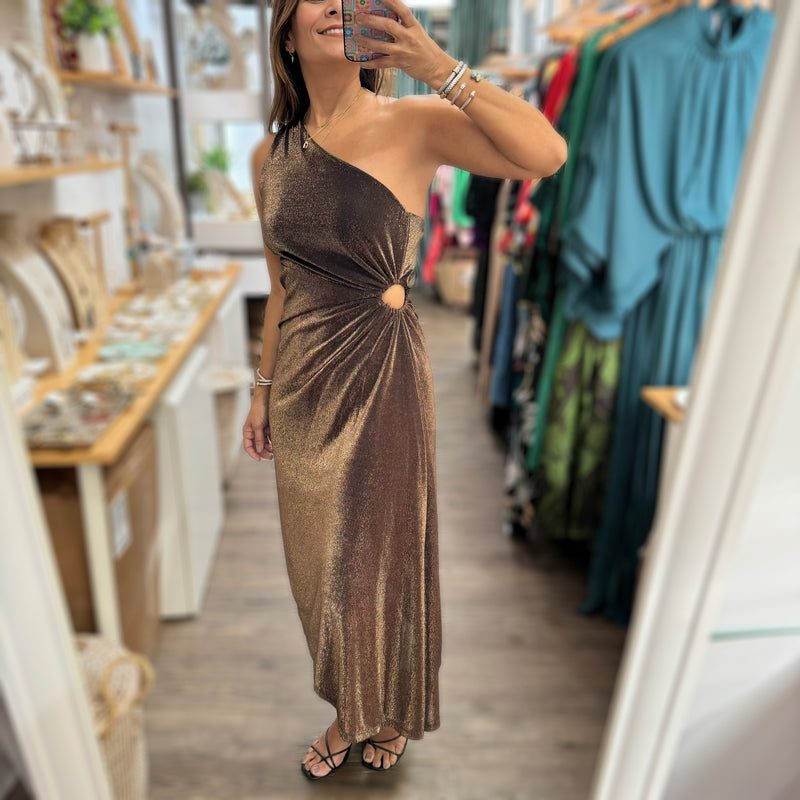 Bronze Asymmetrical Cut-Out Dress