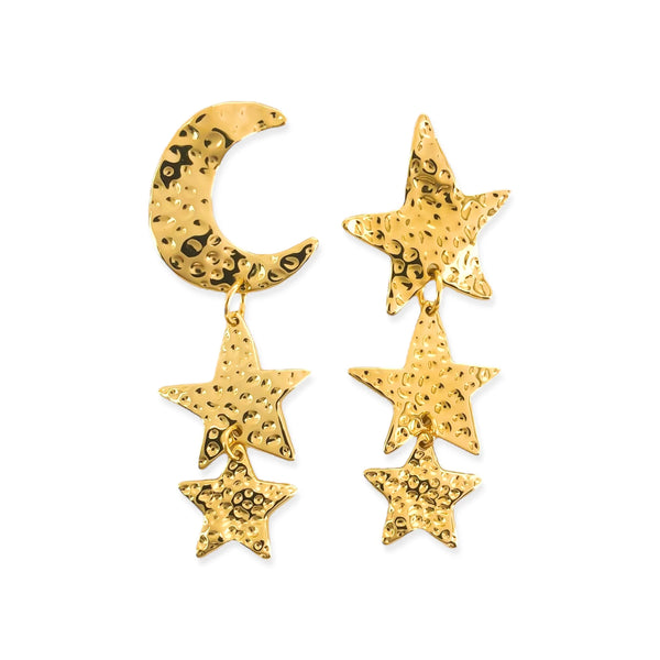Moon & Stars Hammered Earrings (C)