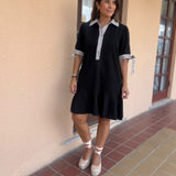 Black Stripes Collared Dress