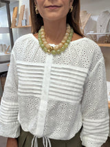 White Eyelet Drawstring Hem Top