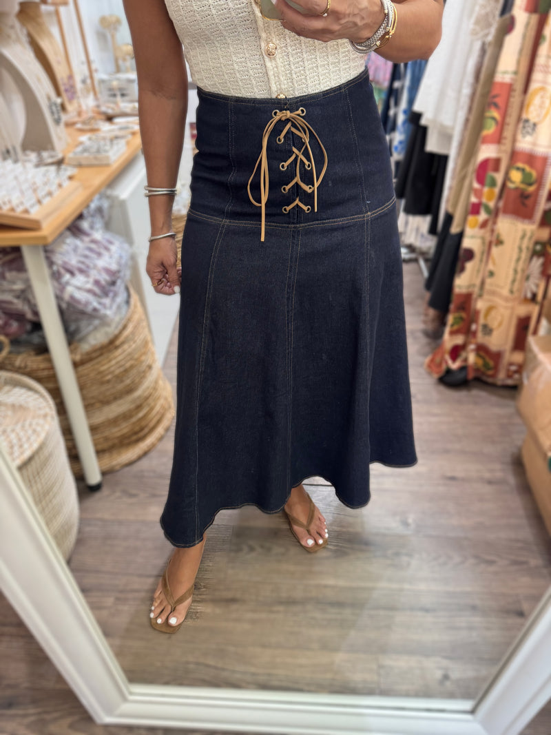 Dark Denim Midi Skirt