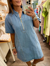 Light Denim Front Zipper Dress