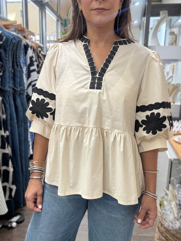 Ivory Embroidered Detail Top