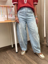Light Denim Studded Barrel Jeans