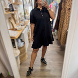 Black Drop Waist Collared Dress