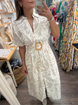 Sand Belted Kimono Sleeves Dress