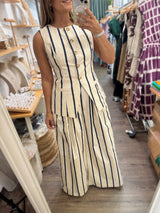 Ivory & Navy Stripes Vest & Pant Set