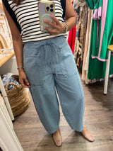 Light Denim Drawstring Jeans