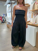 Black Strapless Barrel Jumpsuit