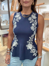 Navy Peplum Top