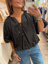 Black Elastic Hem Top