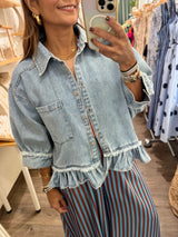 Denim Ruffle Hem Top/Jacket