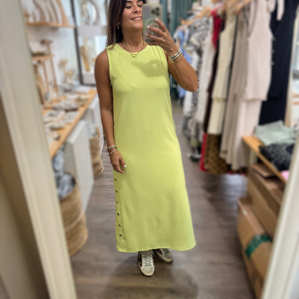 Lime Side Button Dress