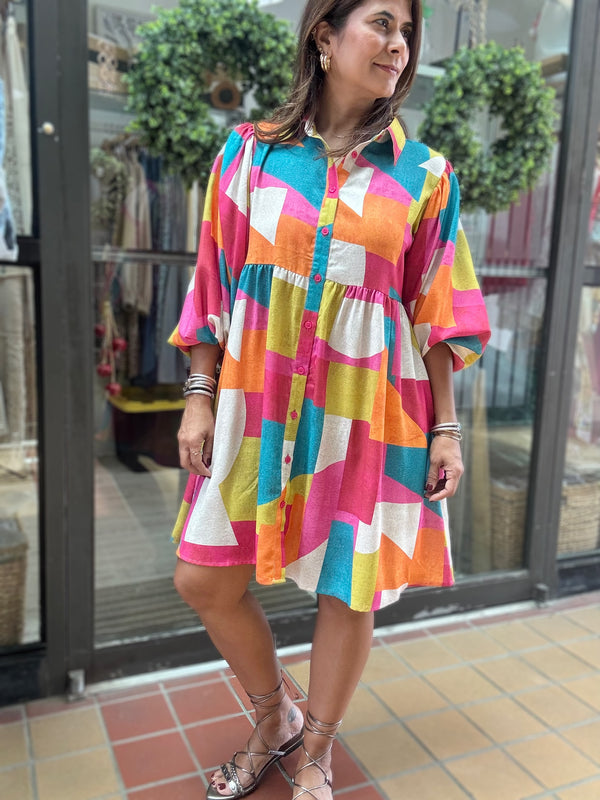 Multicolor Geometric Print Dress