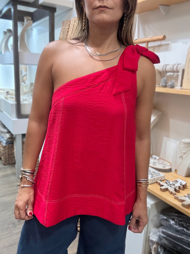 Red One Shoulder Top