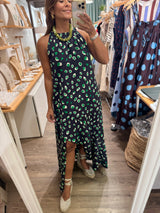 Green Print Asymmetrical Hem Dress