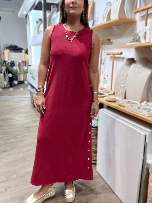 Cranberry Side Buttons Dress