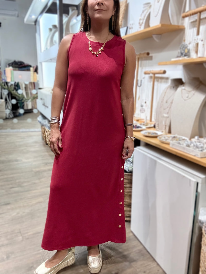 Cranberry Side Buttons Dress