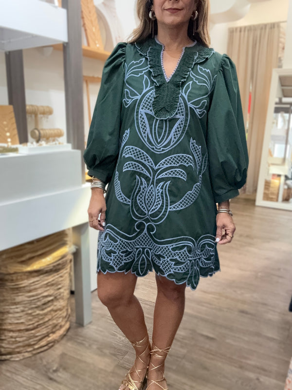 Green & Blue Embroidered Dress